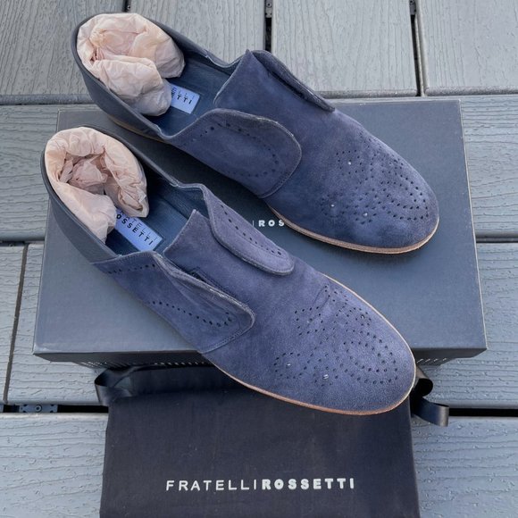 Fratelli Rossetti Navy Soft Suede + Leather Slip-On - Size 38 IT (8 US) Women's - Picture 6 of 6
